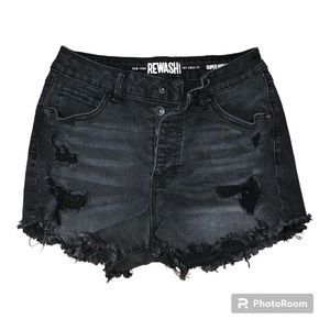 Rewash black super high rise distressed cut off jean shorts raw hem size 3 Jr